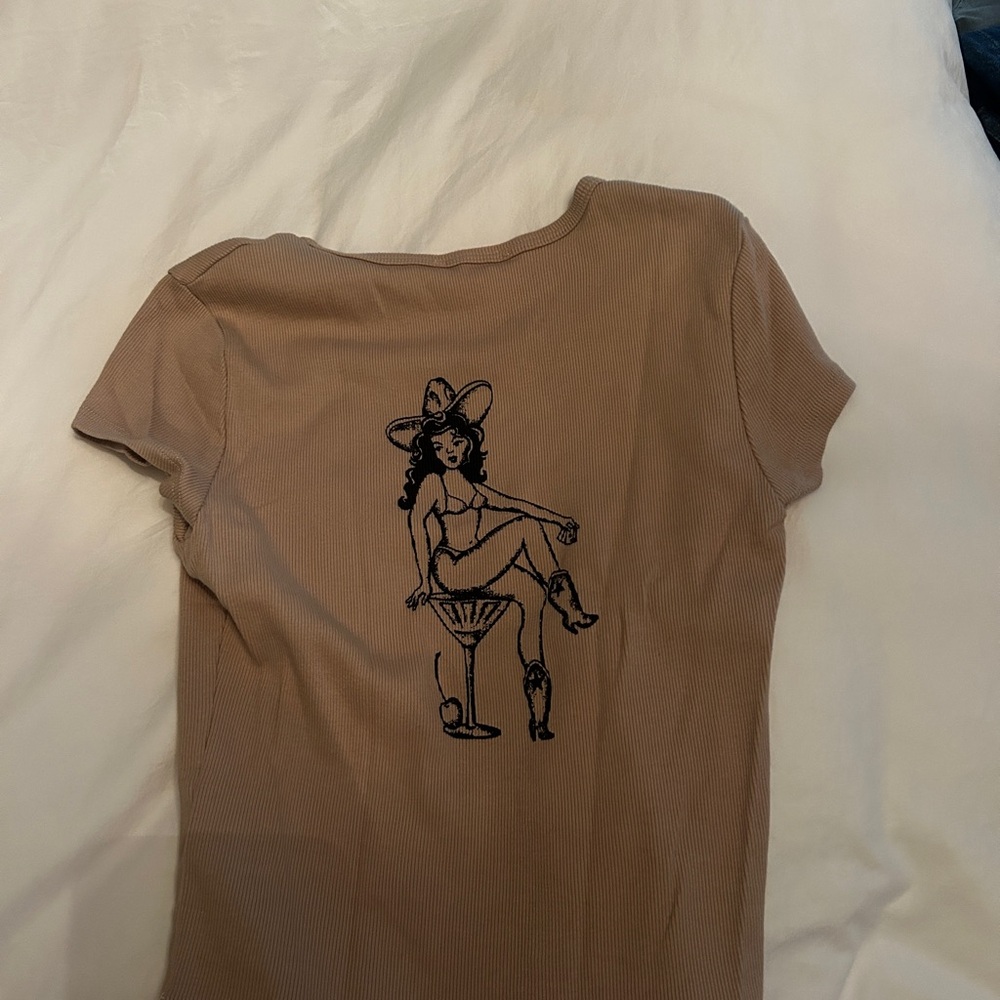 Reformation Tan Graphic Short Sleeve Tee